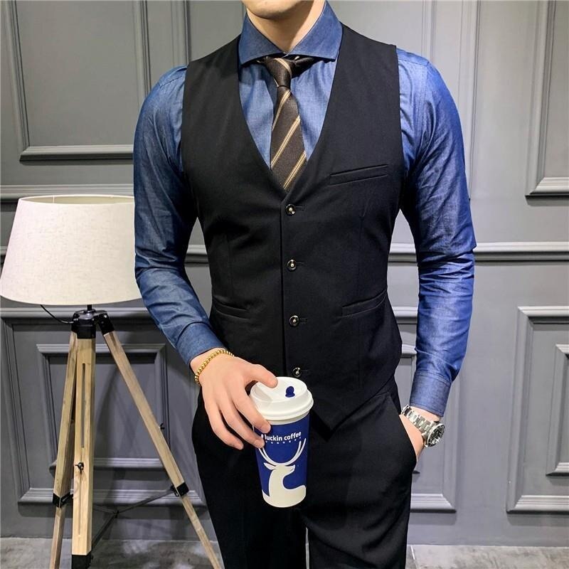 Men's Classic Formal Business Slim Fit Chain Dress Vest Suit Tuxedo Waistcoat Mens Wedding Vest