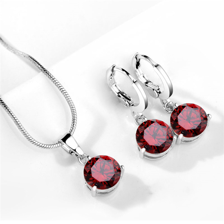 Conjunto de collar y pendientes con colgante de cristal para mujer y niña, joyería de compromiso de boda, aguja de plata 925: Color oro puro