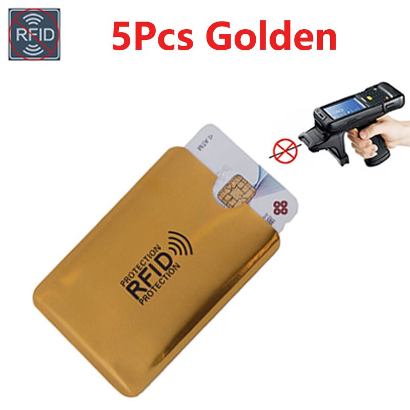 2/5pcs Aluminium Anti Rfid Wallet Blocking Reader Lock Bank Card Holder Id Bank Card Case Metal Credit NFC Holder 6.3*9.1cm: 5pcs Golden