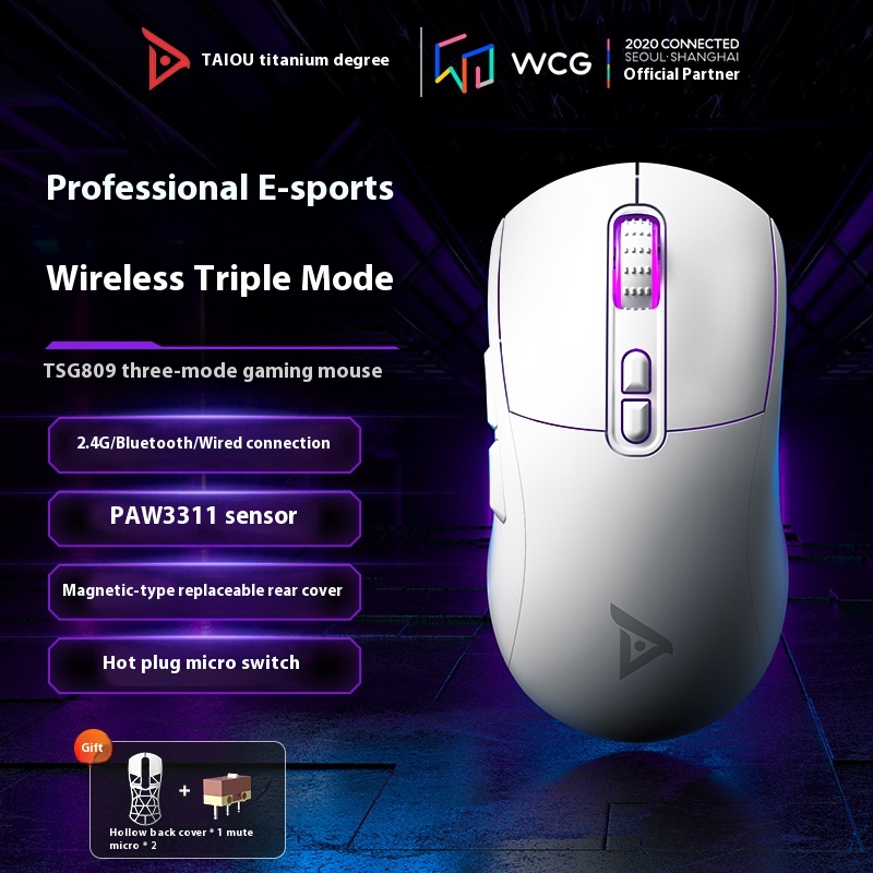 TAIDU TSG809 Hohlloch-Maus mit drei Modi, kabellos, ultraleicht, 2,4 G Gaming, Esports, PCPAW3311, leise Maus, Mikrotasten: Default Title