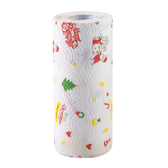 2 pieces/lot Disposable Kitchen Cleaning Tools Two-layer Thickened Paper Towels / Oil Absorption Kitchen Roll Paper / 56 Sheets: Christmas Pattern