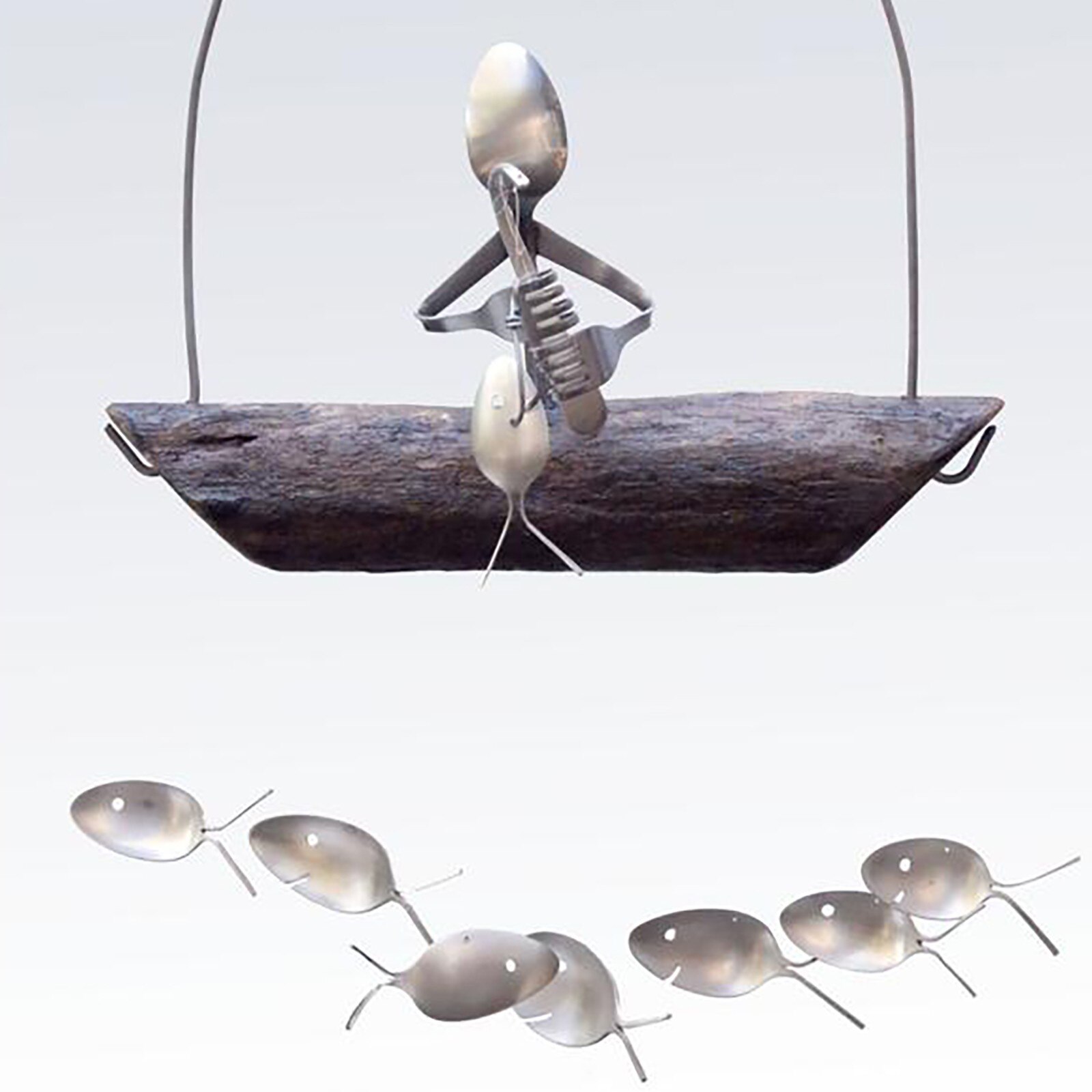 Garden Decoration Outdoor Fishing Man Spoon Fish Sculpture Wind Chime Boat Fishing jardin decoration exterieure Garden Decor