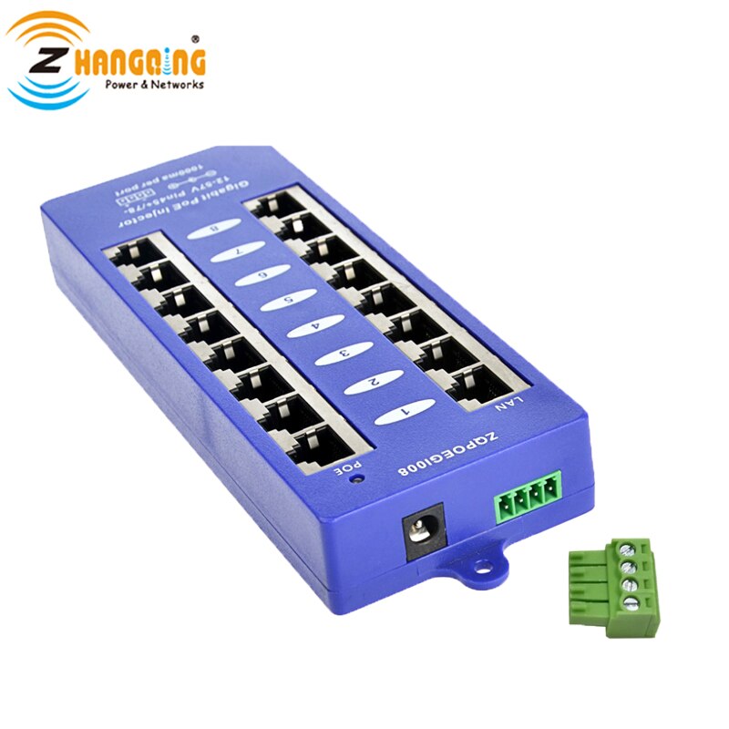 8 Port Gigabit PoE Injector 1000M Version With 24V 60W Power Supply For MikroTik, Ubiquiti, 24v PoE Devices