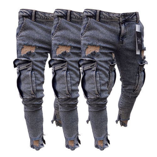 Pantalones ceñidos elásticos rasgados de motorista