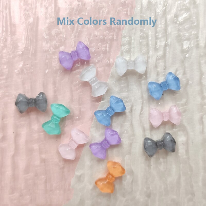 10 Uds. De lazos 3D para decoración de uñas, accesorios de manicura para manicura, adornos japoneses de colores, Semi transparentes: mix colors random