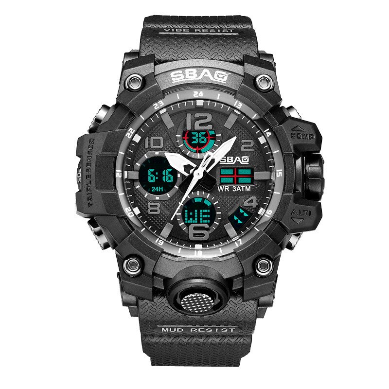 Sbao-relojes deportivos para hombre, pulsera electrónica Digital Led de cuarzo Tpu: F