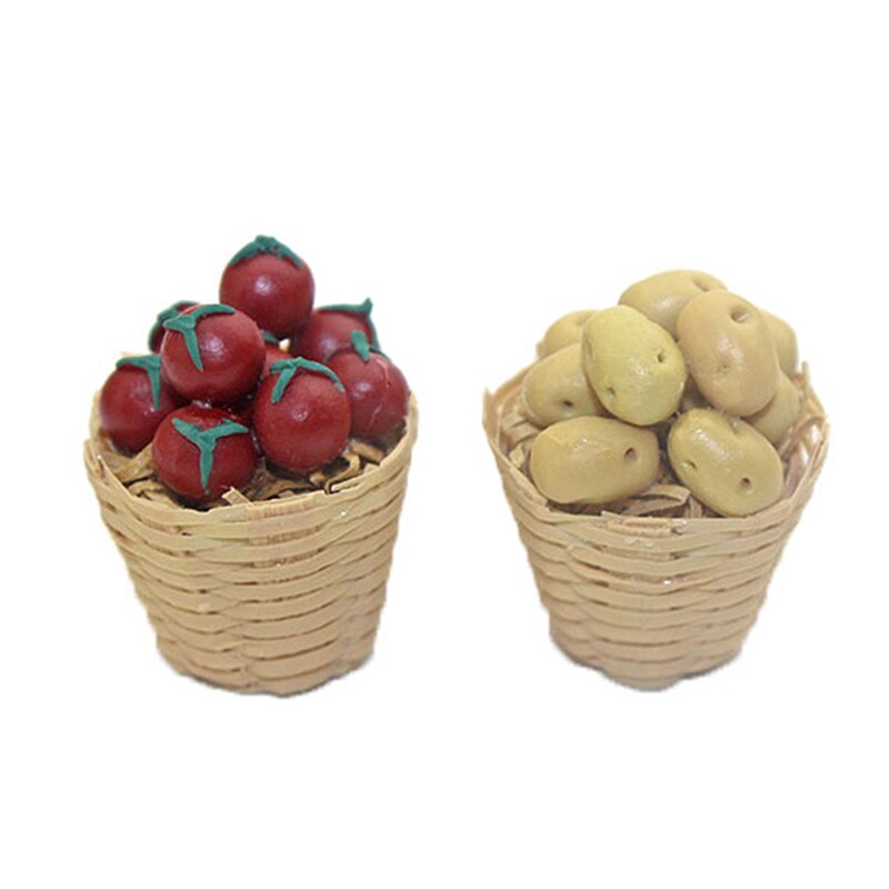 1:12 Mini Simulation Künstliche Obst Und Gemüse Puppe Haus Gemüse Bambus Korb Miniatur Zubehör Für Kinder 1 PC