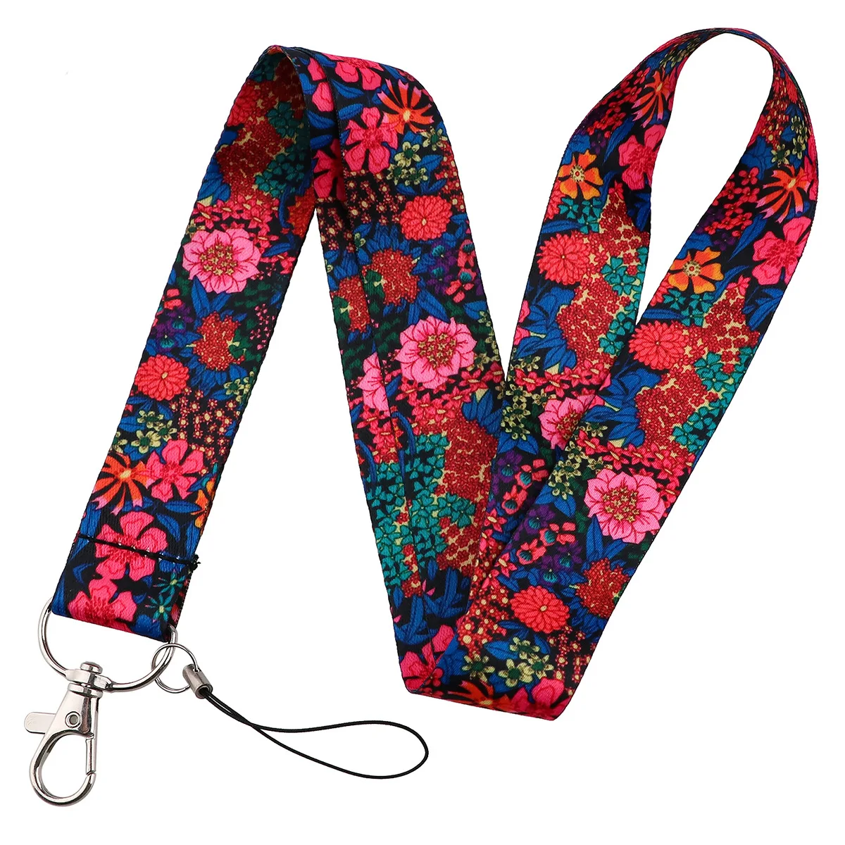 Beautiful Flowers Lanyards for Key Neck Strap For Card Badge Gym Keychain Key Holder DIY Hanging Rope Keycord Phone Accessories: black