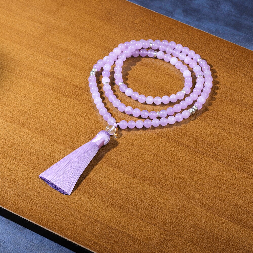 108 Mala Ketting Vrouwelijk, 8Mm Kralen Lavendel Violet, Katoen Kwastje, Zomer Sieraden Ketting Mode, lavendel Sieraden: Default Title