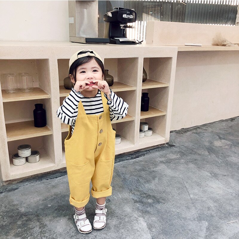 printemps nouveauté style coréen coton couleur pure tout-match décontracté jarretelle pantalons longs pour mignon doux bébé filles et garçons
