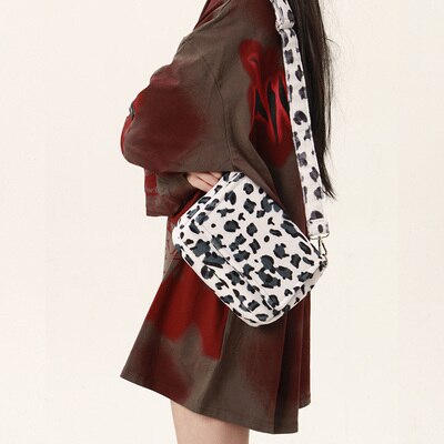 INS Thailand Non-Mainstream Autumn and Winter Cute Color Plush Leopard Pink Color Bags: White  leopard