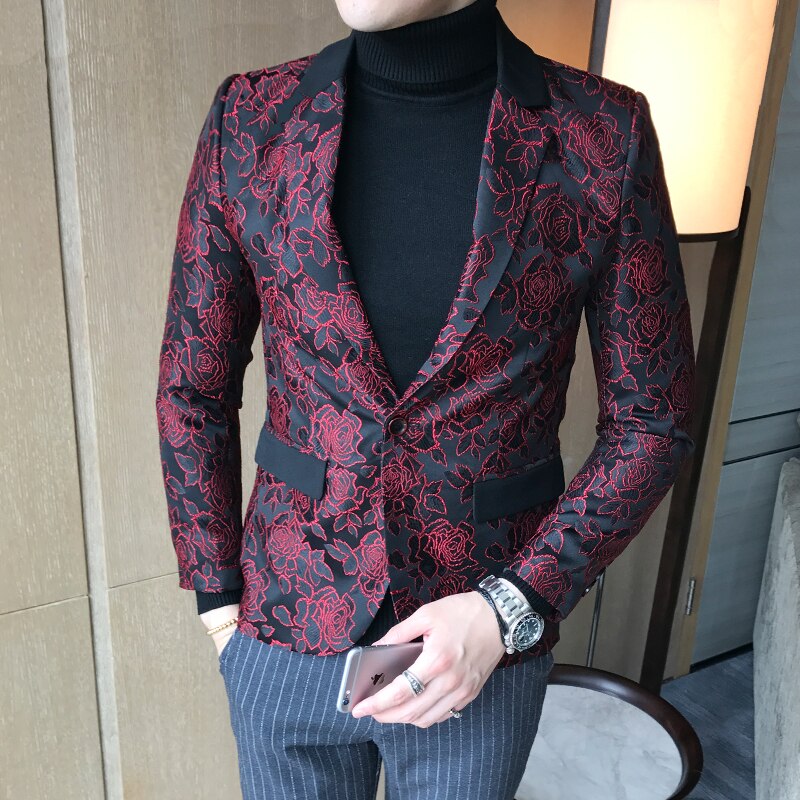 herren Geschäft lässig Dünne Anzug Blazer Gentleman Kleine Blume Druck Große Größe Dünne Jacke Mantel m-5XL: verrotten / 4XL Pro 81-85 kg