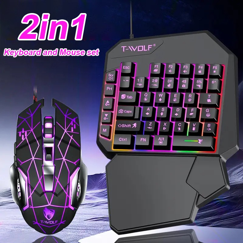 2-in-1-Tastatur- und Maus-Set, ergonomische kabellose Gaming-Tastatur, 7 RGB-Hintergrundbeleuchtung und programmierbare Tasten für PC/Laptop