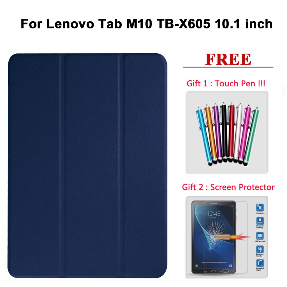 Free Screen Protector Glass +Case For Lenovo Tab E7 / E8 / E10 / M10 PU Leather Smart Magnetic Cover TB/X104F/7104F/8304F/X605F: Tab M10 shenlan