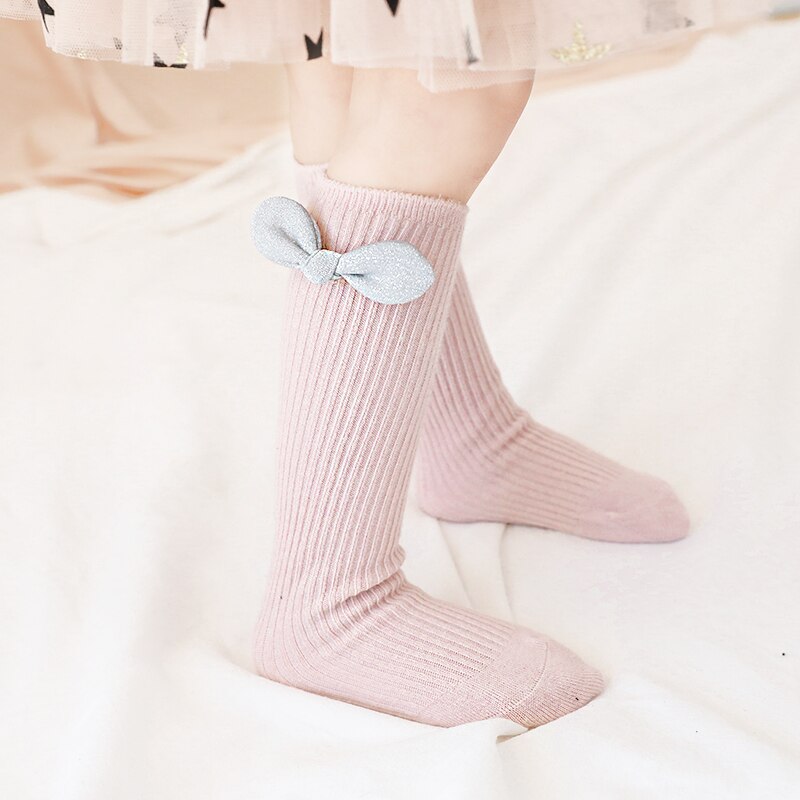 Sox-chaussettes pour bébés filles 1-8T | Chaussons de princesse à nœuds hauts et aux genoux, chaussons longs et mignons, solides: Pink / M 5to8T