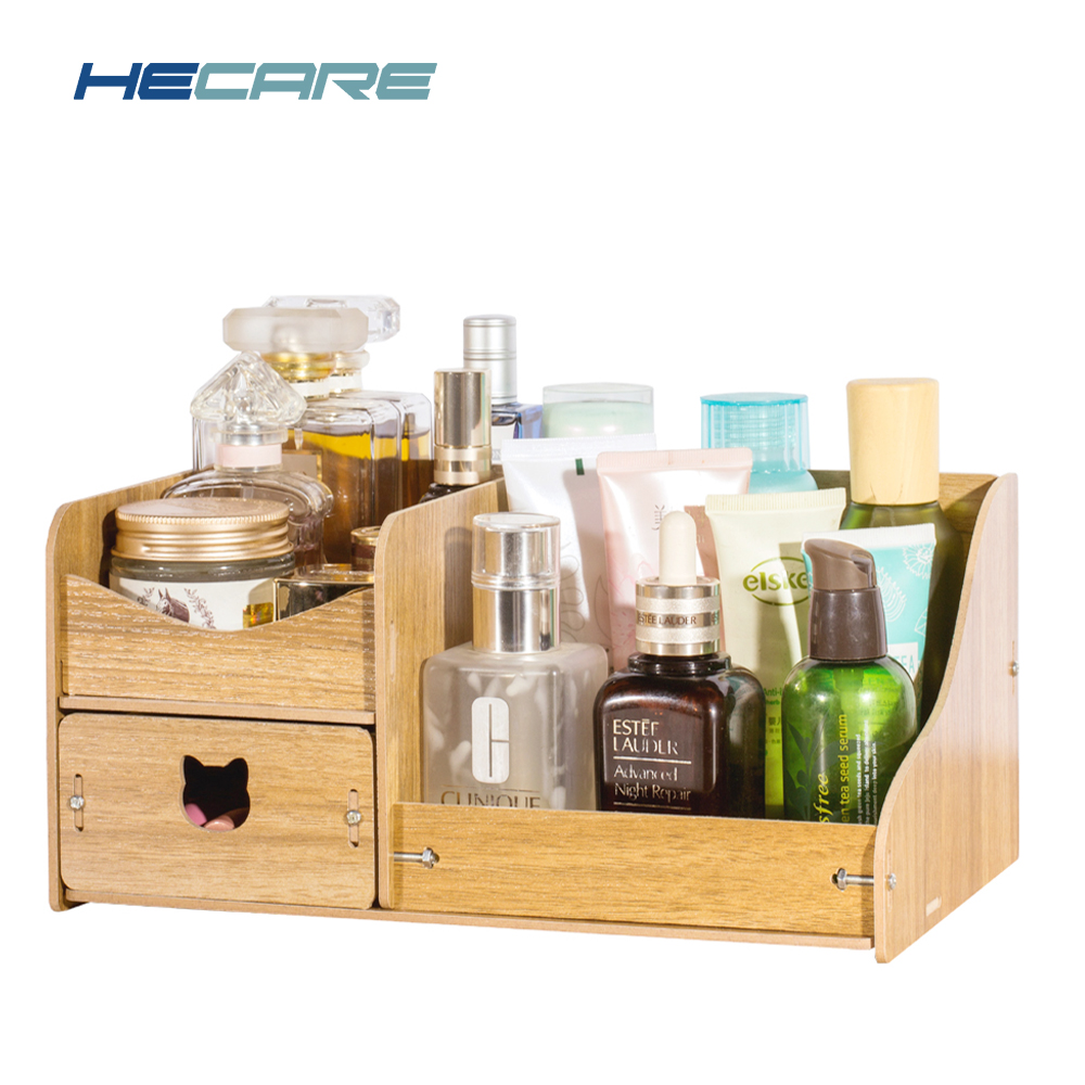 HECARE, organizador de madera para maquillaje, caja de almacenamiento o la oficina para el hogar, caja de cosméticos, caja de madera coreana para maquillaje, organizador de almacenamiento de joyas
