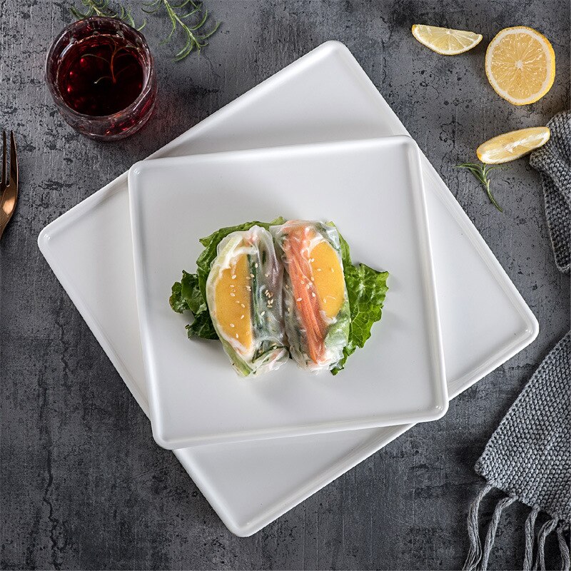 8/10 inch Simple White Square Ceramic Steak Plate Western Food Dessert Salad Flat Dinner Plates Pasta Spaghetti Hotel Tablewares