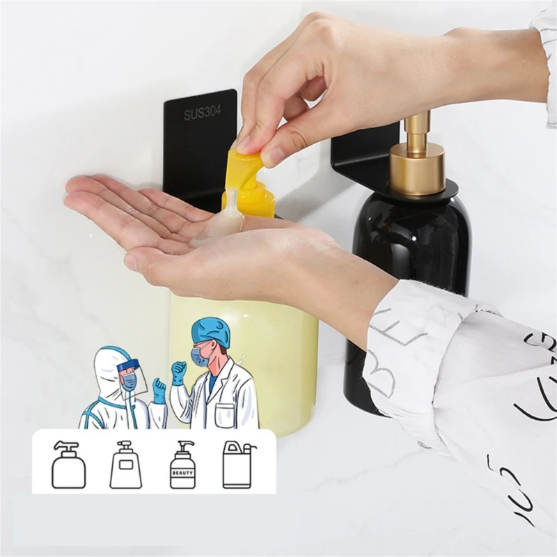 Estante para botellas Gel ducha, colgador colgante pared sin taladro, soporte pegamento, soporte para botella y