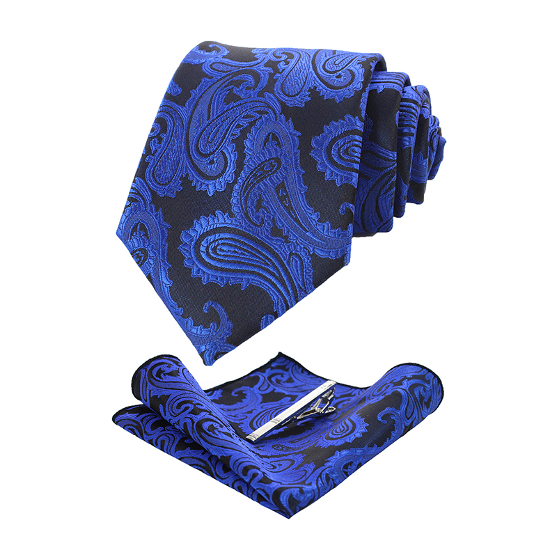 KAMBERFT męskie klasyczne Paisley krawat i kieszeń kwadratowy zestaw czerwony zielony jedwabny krawat żakardowy z krawat klip zestawy wesele krawat: L006