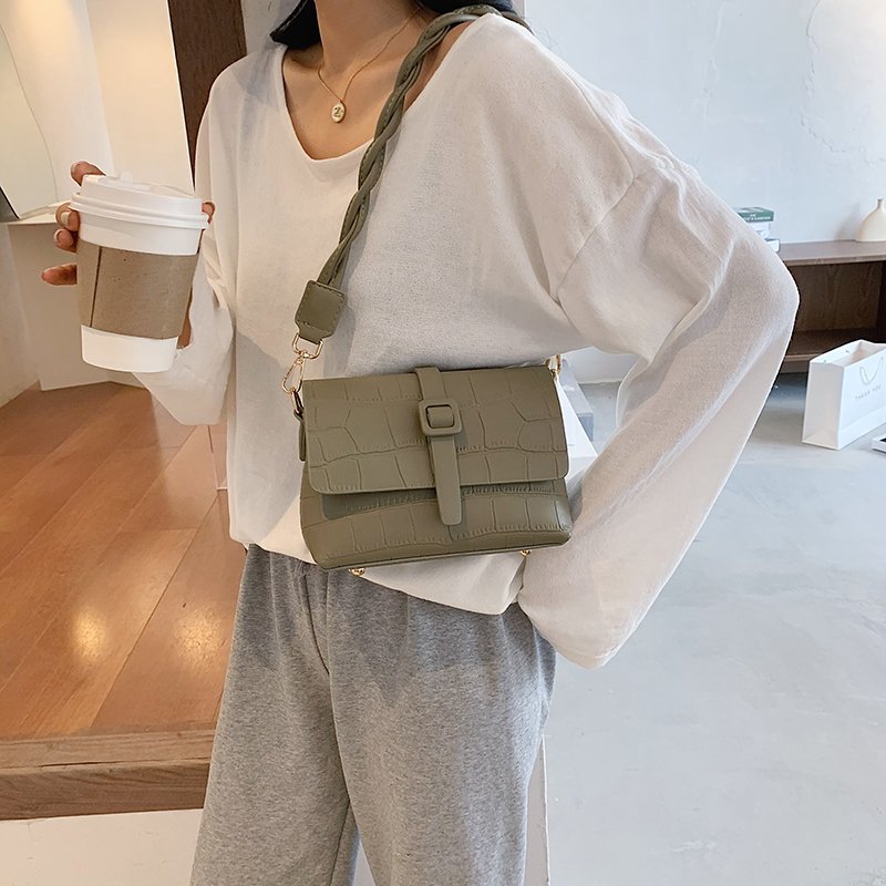 Kleine pu leren crossbodytas met stenen patroon voor dames, handtassen voor dames, schoudertas voor op reis met touwriem