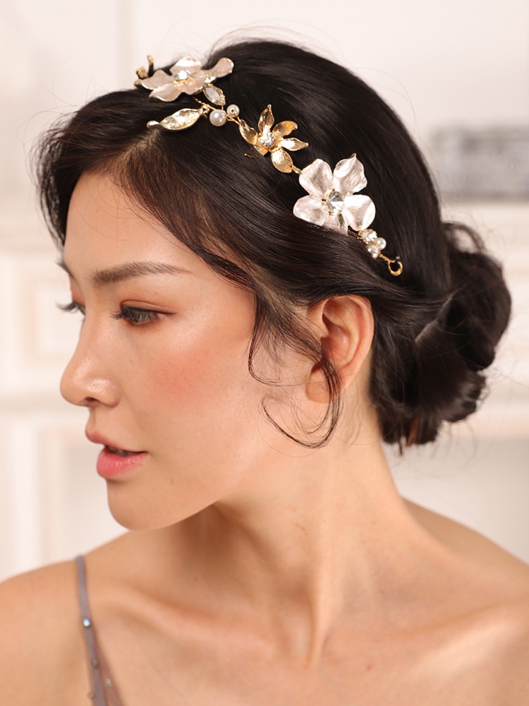 Szlachetne złoto kwiat ślubne nakrycia głowy Wykonany ręcznie kryształ górski akcesoria robić włosów włosy panna młoda nakrycia głowy pałąk kobiety ozdoby