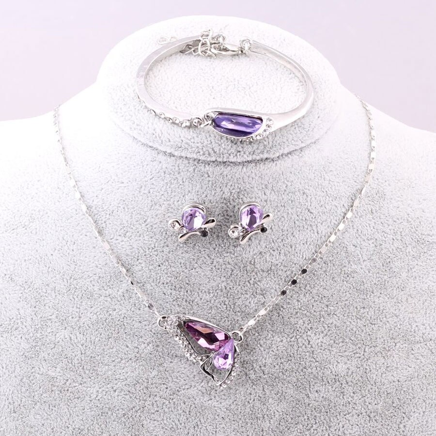 Sales Vlinder Sieraden Sets Ketting + Earring + Armband Kristal Set Sieraden: A92 Purple