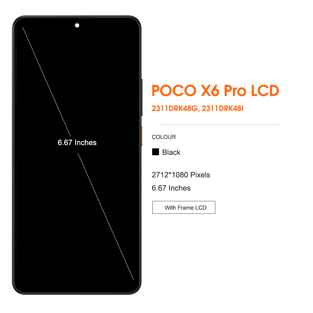 6.67" AMOLED For Xiaomi Poco X6 Pro Lcd Display Touch Screen Digitizer Assembly Replacement For PocoX6 Pro 2311DRK48G Display