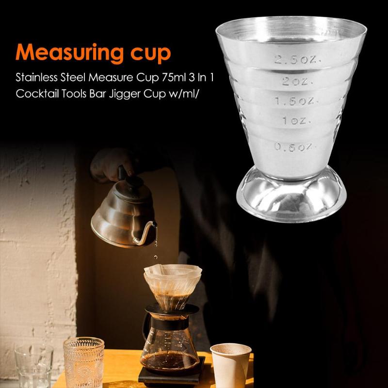 75ml mål kop ounce jigger bar cocktail drink mixer 3 in 1 spiritus måle kop måle kaffe krus
