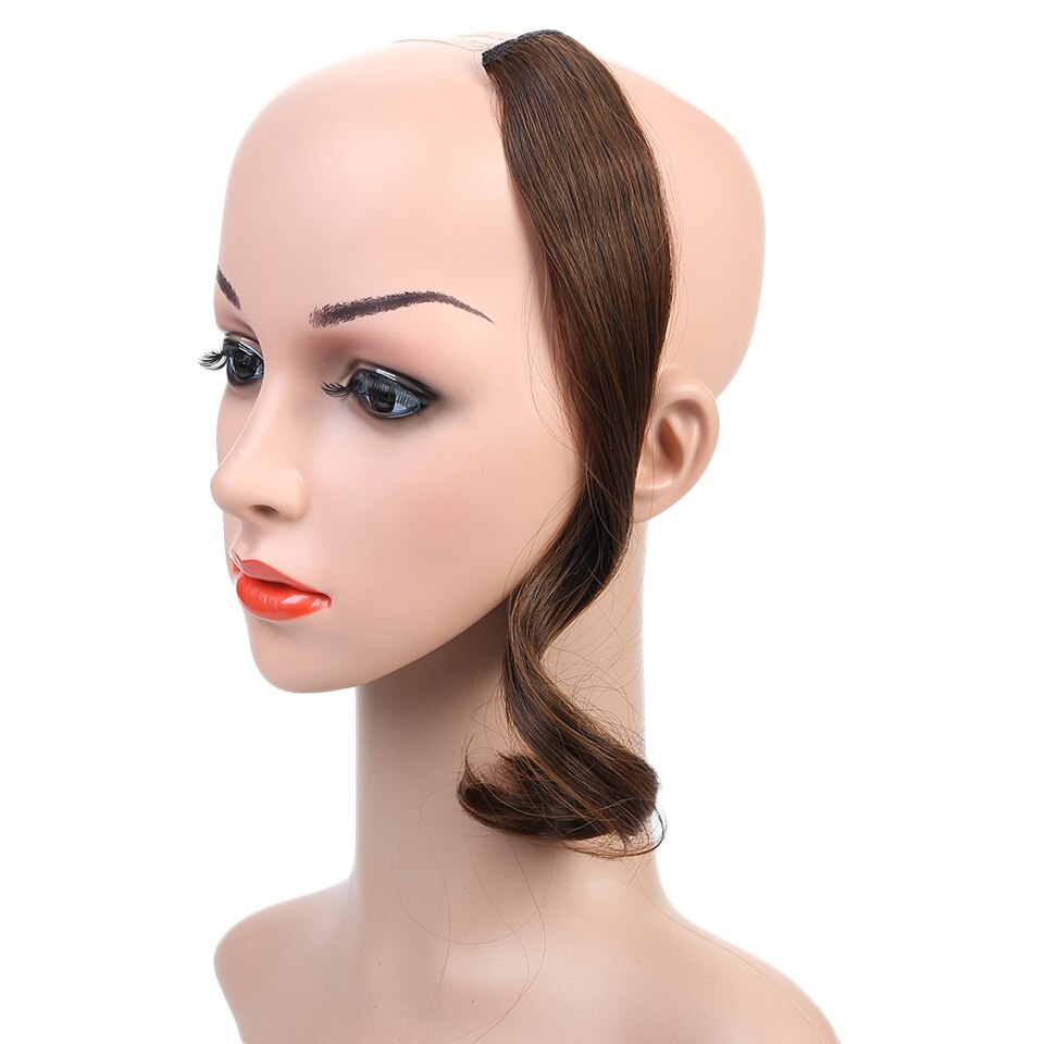 Buqi syntetisk naturlig bølget en klips i pannelugg foran hårside frynser hår for kvinner svart brun lang pannelugg hårforlengelse