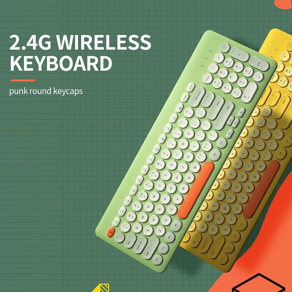 2.4g trådløst tastatur og mus sett 96 runde tastaturer med bærbart ergonomisk tastatur for ios/vinduer grønt/gult