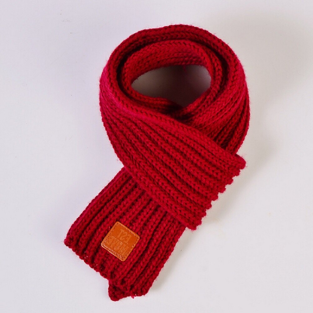 Lovely Boy Girl Kids Knitted Scarf Autumn Winter Warm Solid Scarf Children Girl Boy Knitting Wool Scarf Xmas: Jujube red