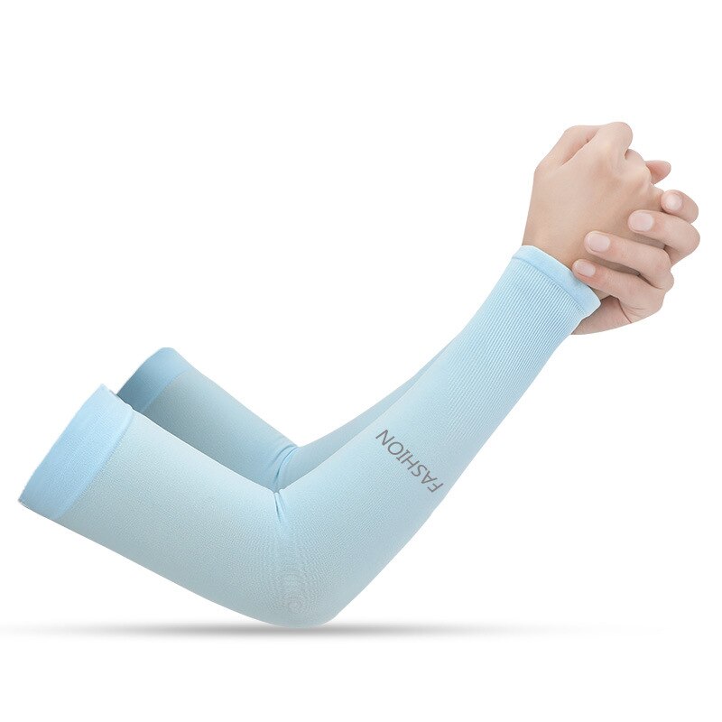 Sports Arm Compression Sleeve Cover Basketball Cycling Warmer Summer Running UV Protection Breathable Volleyball Sunscreen Bands: Blue Fingerless