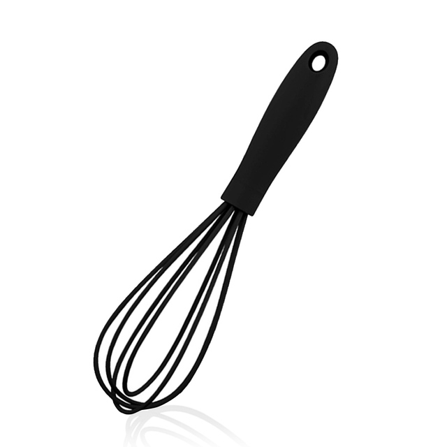 Batidor de silicona para batir, batidor de huevos antideslizante, fácil de limpiar, Espumador de leche, utensilio de cocina, herramienta para batir huevos: Negro