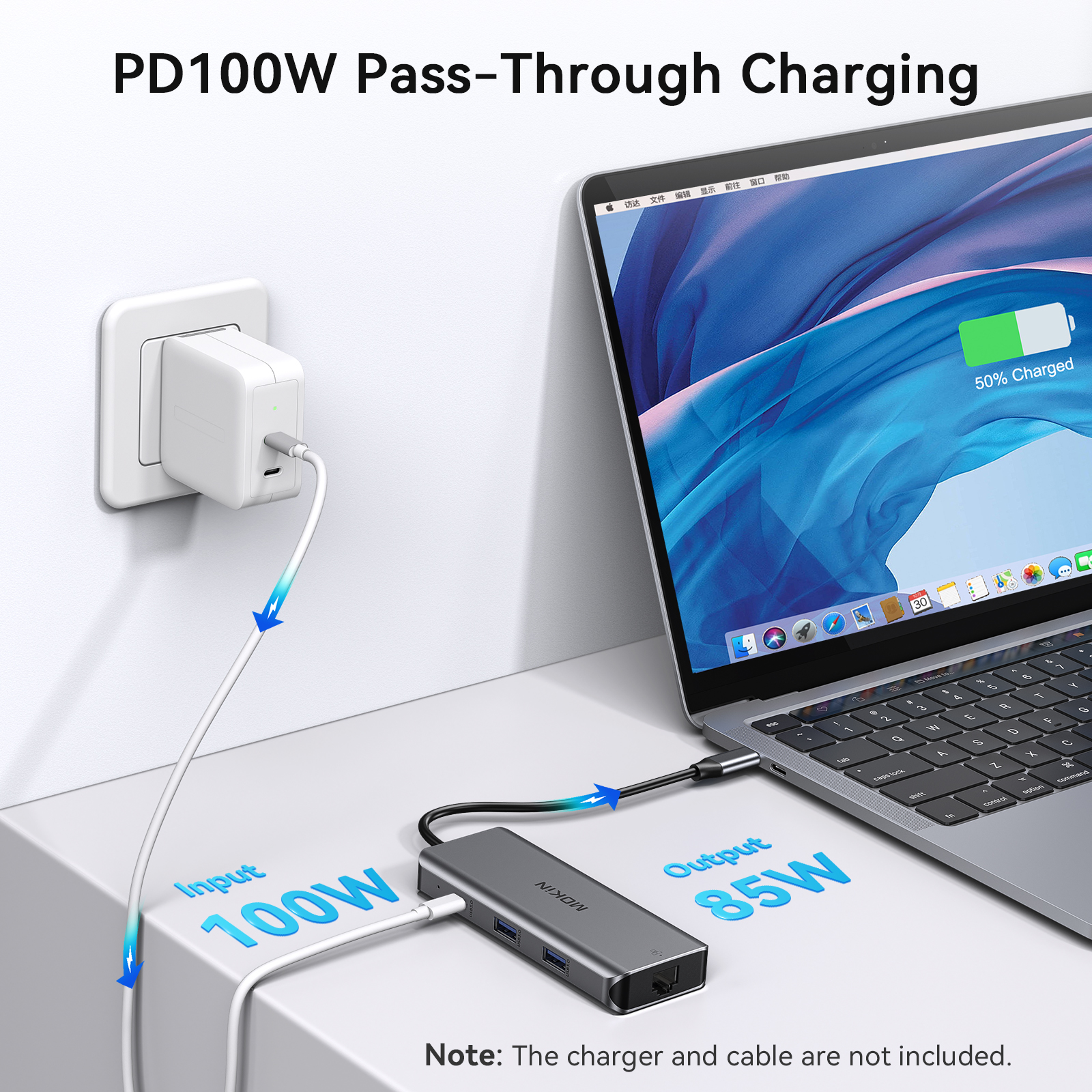 MOKiN USB Hub Type C to 4K HDMI 1000Mbps RJ45 Gigabit Ethernet USB 3.0 USB-C PD100W Charge Adapter for Macbook Pro Air Laptops