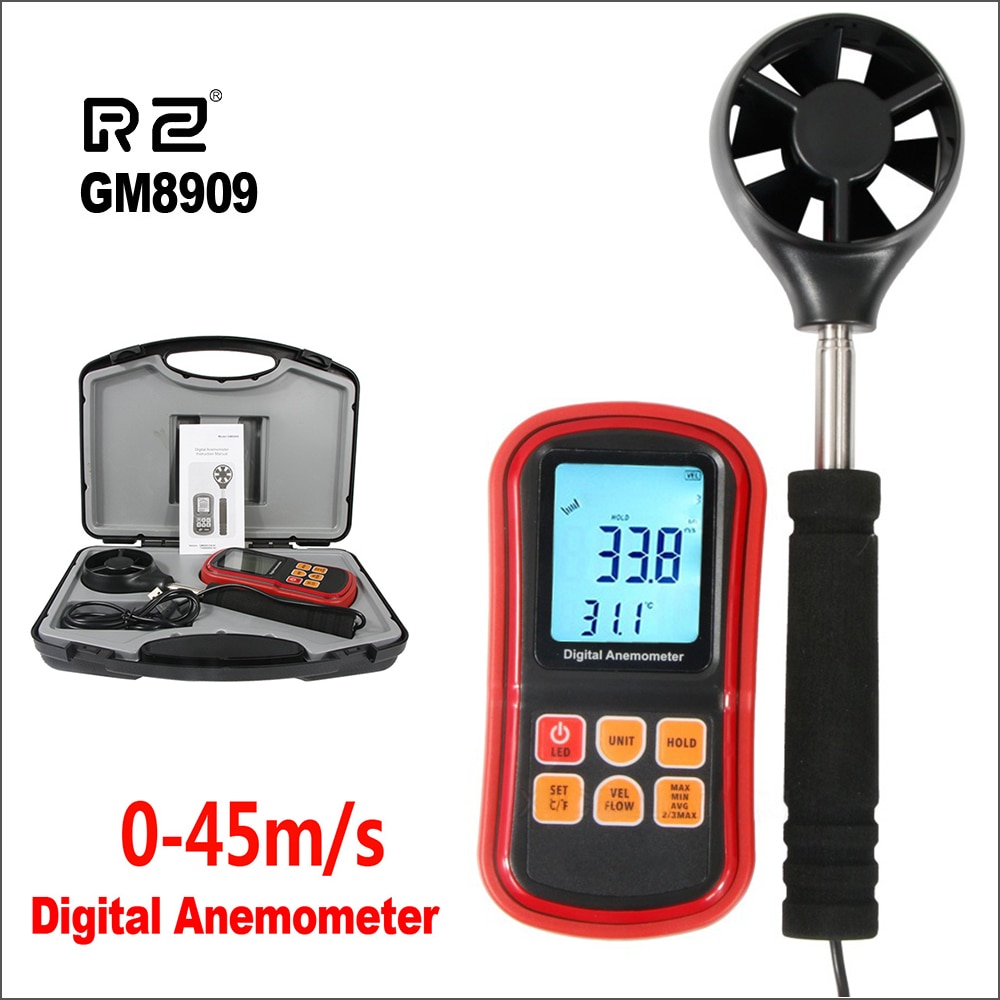 Rz Digitale Anemometer Windsnelheid Wind Meter Anemometer Anemograaf 0 ~ 45 M/s Wire Anemometer Sensor GM8909