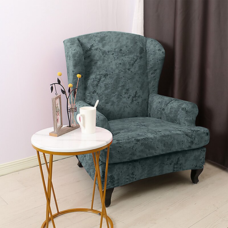 Stretch armleuning bankhoes vleugelrug stoelhoes elastische spandex fauteuilhoes beschermer voor thuis woonkamer kantoor: Grijsgroen