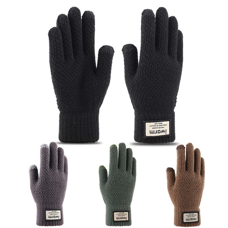 Vinter mænd strikkede handsker touch screen mandlige vante tykkere varm uld cashmere solide mænd business handsker efterår