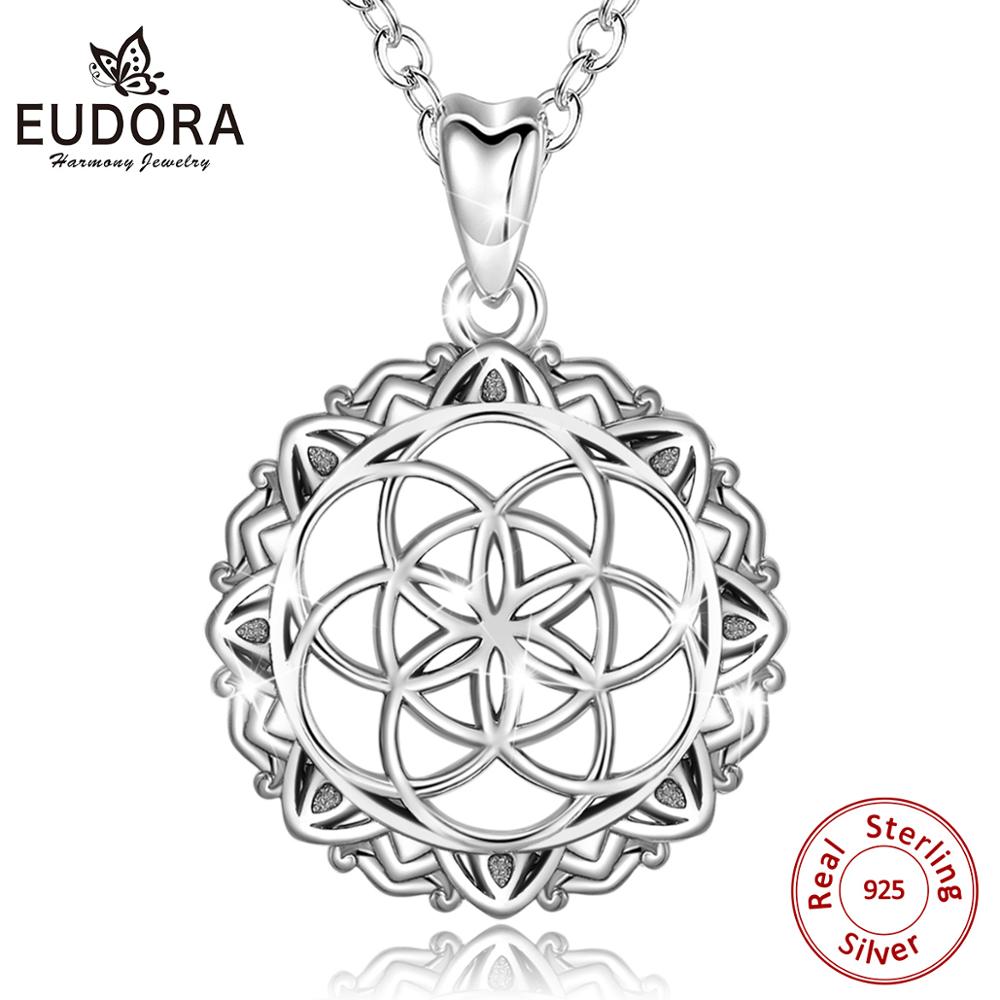 Eudora 925 Sterling Zilveren Geometrische Zaad Van Leven Hanger Neckalce Ierse Celtics Knoop Ketting Fijne Sieraden Voor Vrouwen CYD396