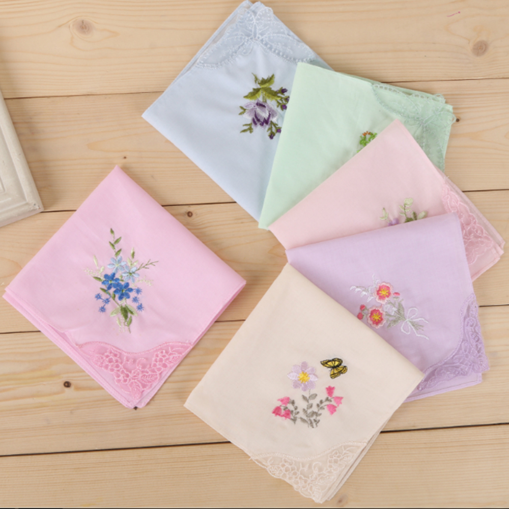 2Pcs/lot SHSEJA Women embroidered handkerchief 100% cotton embroidery handkerchief lace embroidery handkerchief towel