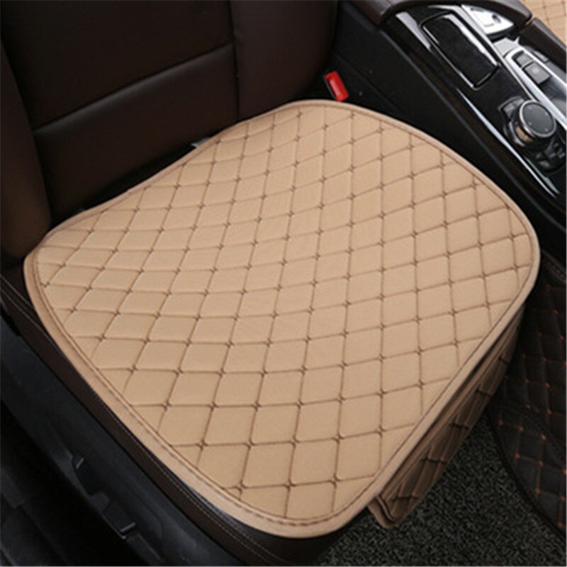 Fundas de lino para asiento de coche, Protector de tela de lino para asiento delantero y trasero, no deslizante, accesorios universales: Beige front 1pc