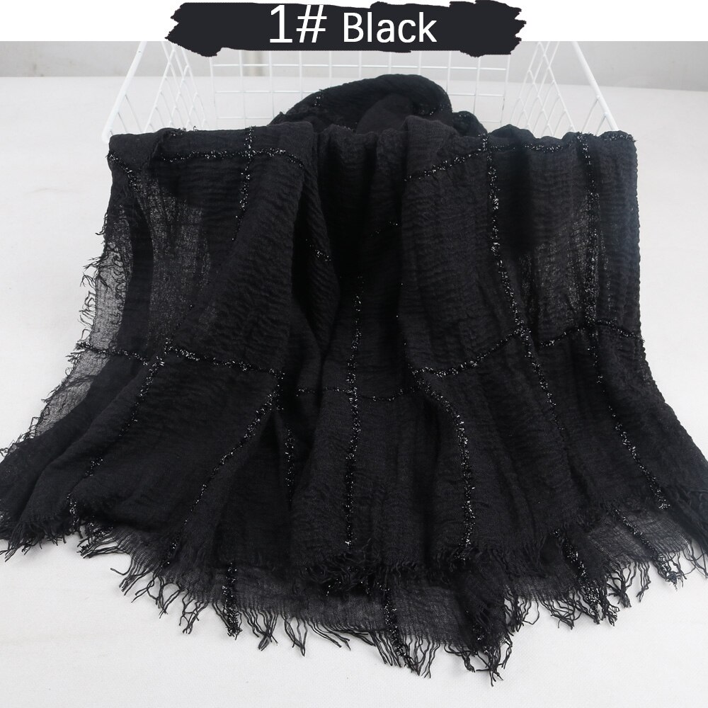 Hijab en coton déchiré pour femmes, , froissé, sertissage, turban, avec paillettes, lignes en dentelle, écharpe de tête, châle,: 01