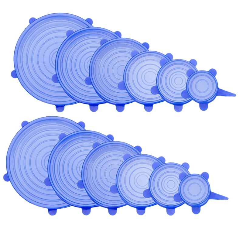 12 szt. Trwała silikonowa pokrywa rozciągliwa-rozszerzalna przykrywka robić żywności na jelita, puszkę, słoik, szkło (6 rozmiarów): Default Title