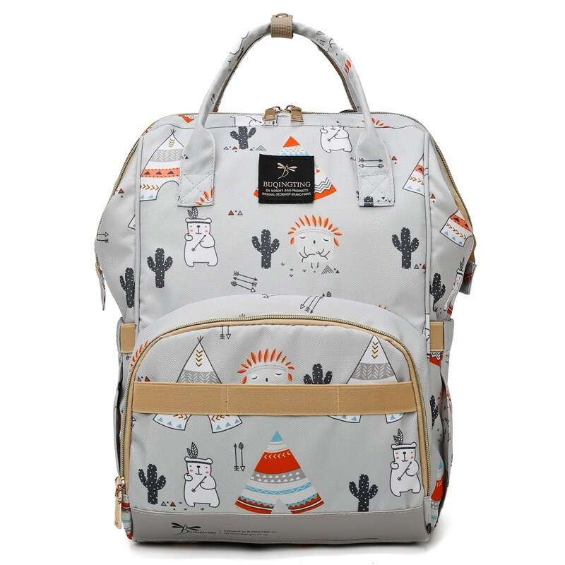 2020 novo estilo saco de fraldas camuflagem grande volume mamãe mochila moda multi-funcional saco de fraldas mãe e bebê mochila: Cartoon Gray