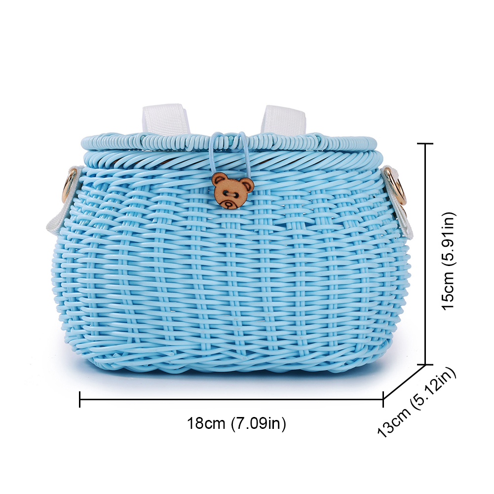 Cesta de bicicleta para niños, cesta de bicicleta tejida de plástico, cesta de mimbre para bicicletas para niños, cesta delantera para bicicleta, mochila, accesorios para bicicleta