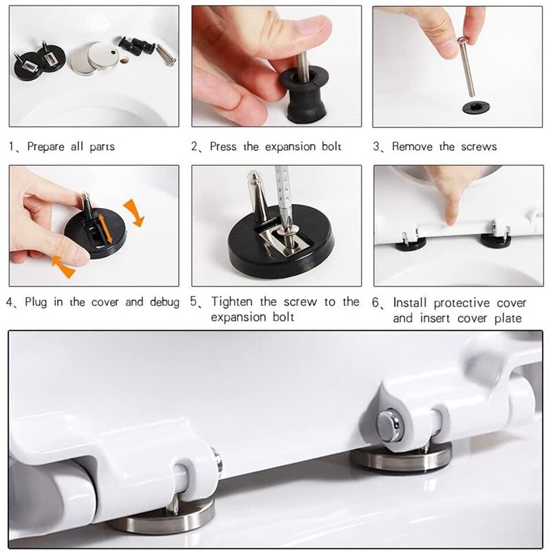 Tornillos de liberación rápida para bisagra de asiento de inodoro, accesorios de agujero, expansión de goma con Base de 50MM, 6 uds.