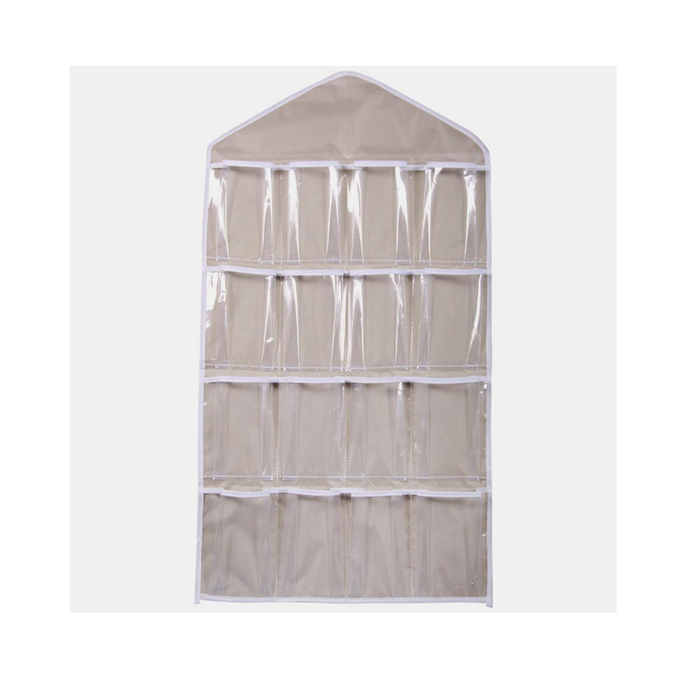 Storage Box 16 Pockets Clear Home Hanging tool Bag Socks Bra Underwear Rack Hanger Storage Organizer: Beige 