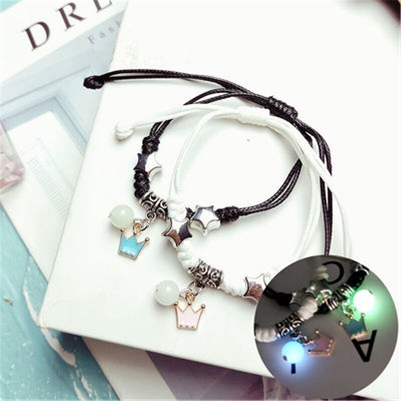 2023 Bracciale luminoso gatto stella luna coppia fascino fatto a mano corda regolabile braccialetto amico abbinato amore infinito gioielli regali: Rhodium d'imitazione placcato