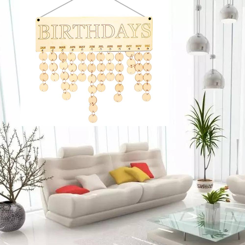 Wooden Birthday Reminder Calendar Wall Hanging DIY Craft Plaque Board Party Event Celebration Decoration for Family Friend