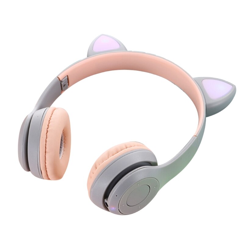 R9ja fluffy cat ear headphones with  p47m microphones, bluetooth compatible wireless on-ear stereo headset for children and girls: Gray