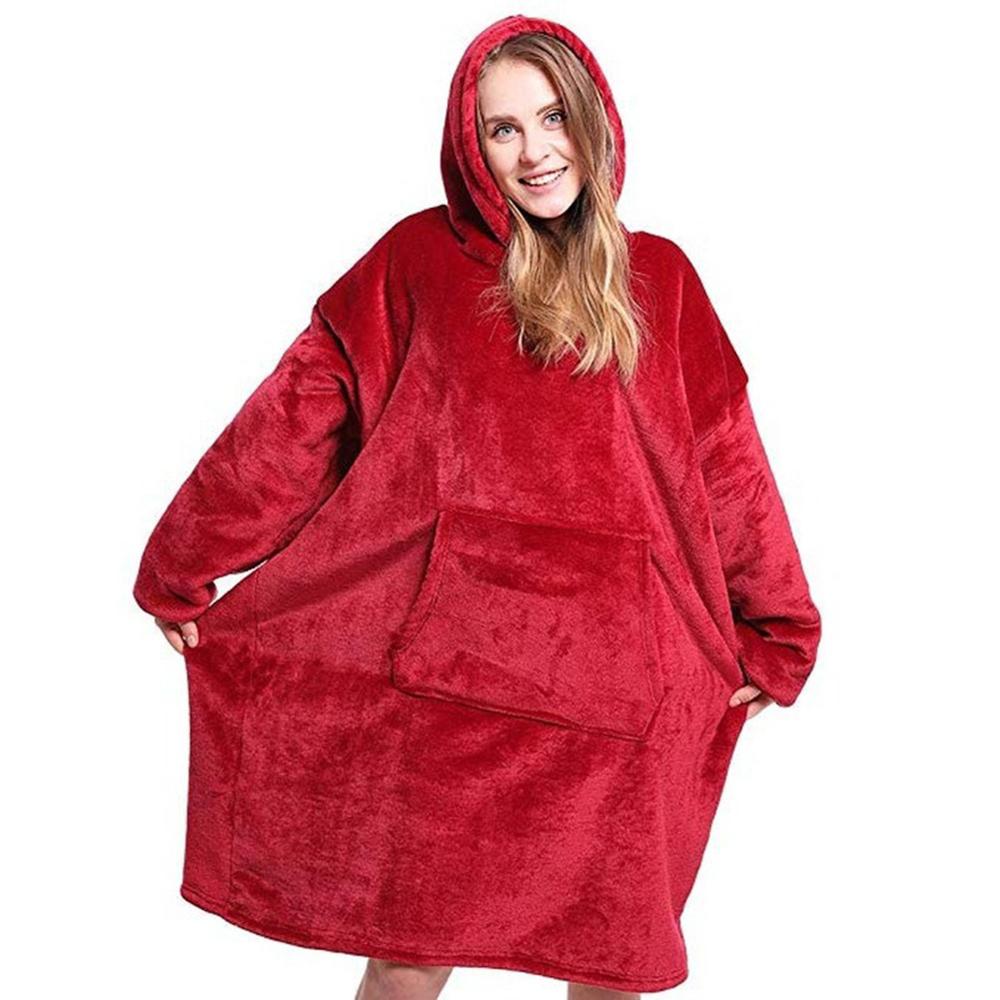 Übergroßen Hoodie Decke Mit Ärmeln Sweatshirt Plaid Winter Vlies Hoody Frauen Tasche Weibliche Mit Kapuze Schweiß Übergröße Femme: rot